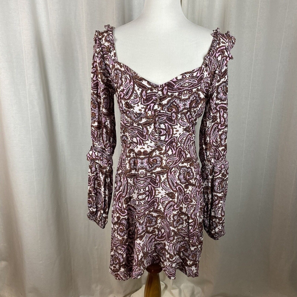 For Love & Lemons Women's Large Mini Dress Georgi Babydoll Paisley Ruffle - Picture 2 of 9